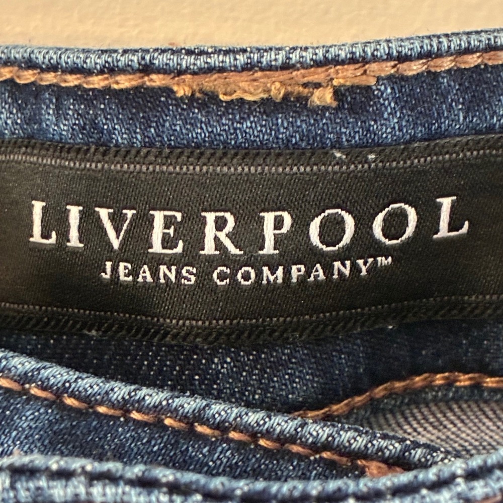 Liverpool Jeans Womens 12/31 Dark Blue Straight Leg Whiskered Stretch Cropped - Picture 3 of 16